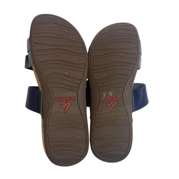 Vionic Rio Platform Sandals Wedge Adjustable Straps Navy Blue Womens Size 10.5 - Picture 8 of 10